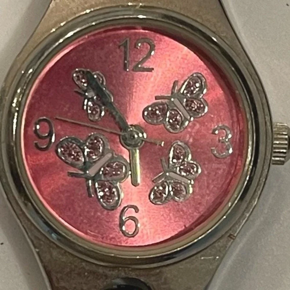 FMD‎ Pink Butterfly Dial Silver Tone Link Bracelet Watch FMDWS059 Japan Movt